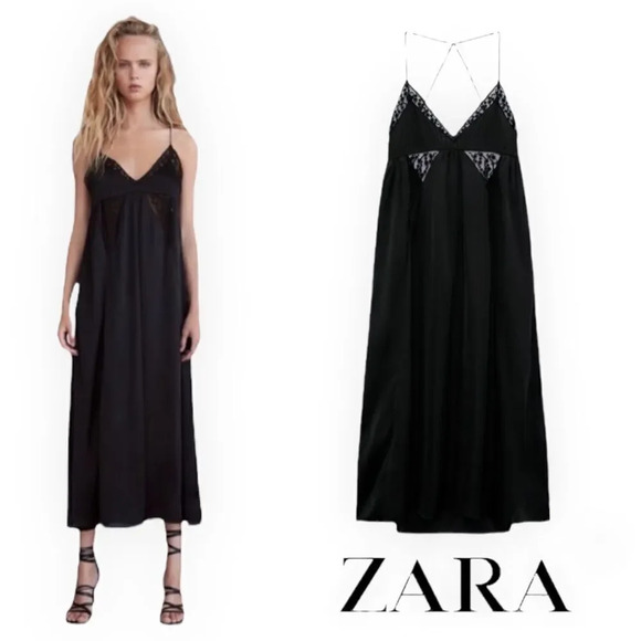 ZARA | Black | COMBINATION SLIP DRESS - Picture 1 of 7